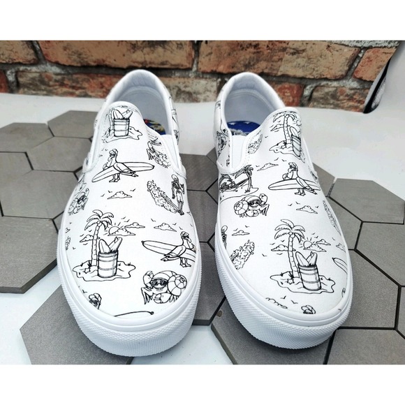 Vans Other - Vans Classic SlipOn Low Tide True White Beach Graphic Skater Surf Shoes Men 11.5